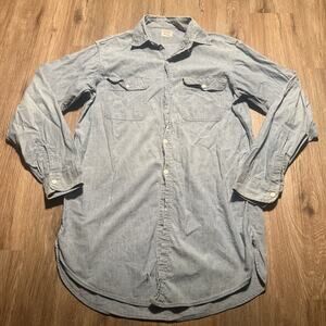 Vintage 50s Penneys Sanforized Cotton Chambray Shirt Tall L - Faded & Distressed